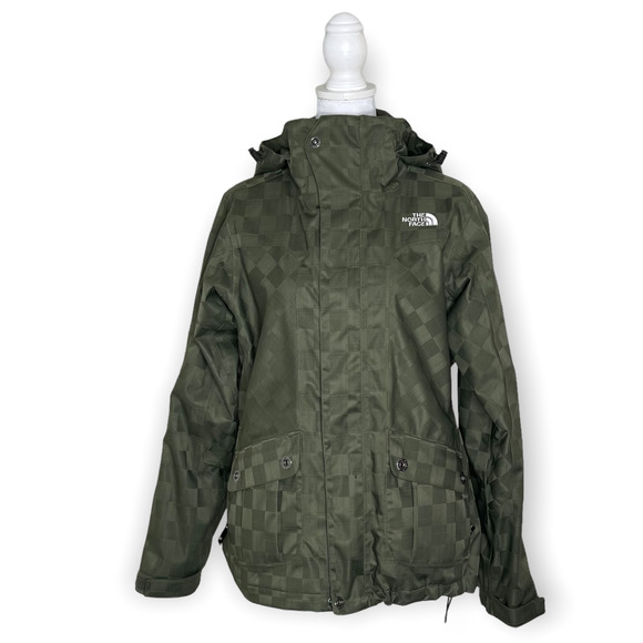 The North Face Women's Army Green Checkered Hyvent Jacket Detachable Hood Small